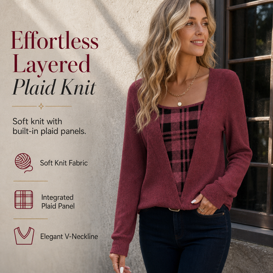 👚✨Women's Layered Look Plaid Knit Top✨𝘉𝘶𝘺 𝘢𝘯𝘺 2 𝘢𝘯𝘥 𝘨𝘦𝘵 𝘢𝘯 𝘦𝘹𝘵𝘳𝘢 8% 𝘥𝘪𝘴𝘤𝘰𝘶𝘯𝘵