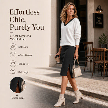 👗✨Women's Long Sleeve V-Neck Top & Ribbed Skirt Set✨𝘉𝘶𝘺 𝘢𝘯𝘺 2 𝘢𝘯𝘥 𝘨𝘦𝘵 𝘢𝘯 𝘦𝘹𝘵𝘳𝘢 8% 𝘥𝘪𝘴𝘤𝘰𝘶𝘯𝘵
