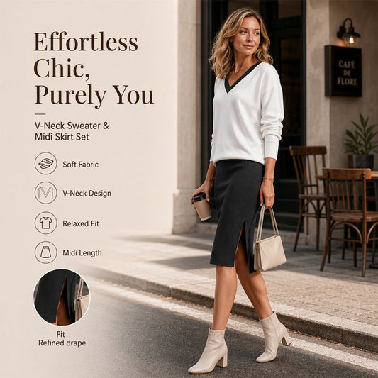 👗✨Women's Long Sleeve V-Neck Top & Ribbed Skirt Set✨𝘉𝘶𝘺 𝘢𝘯𝘺 2 𝘢𝘯𝘥 𝘨𝘦𝘵 𝘢𝘯 𝘦𝘹𝘵𝘳𝘢 8% 𝘥𝘪𝘴𝘤𝘰𝘶𝘯𝘵
