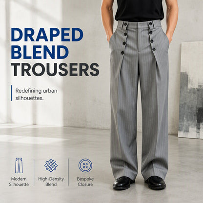 💼 Tailored Waist, Effortless Drape | Men's Double-Breasted High-Waist Pants