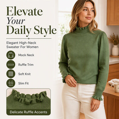Women's Elegant Cozy Knitted Top with Ruffle Trim