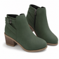 Women's Suede Martin Boots with Slanted Buckle Chunky Mid Heel and Side Zipper Ankle Boots