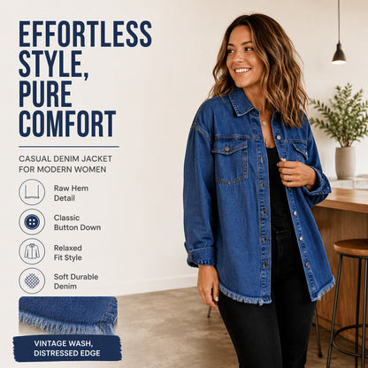 Women's Frayed Hem Washed Denim Jacket