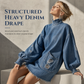 Women's Oversized Denim Mock Neck Mini Dress