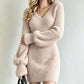 Women's V-Neck Fuzzy Knit Mini Dress