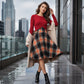 Women's Elegant Plaid Dress and Crop Top Set