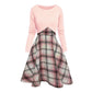 Women's Elegant Plaid Dress and Crop Top Set