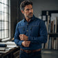 Men's Casual Denim Shirt with Zipper Pockets