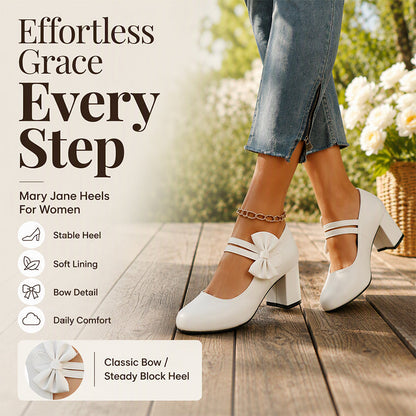 Women's Elegant Chunky Heel Shoes with Bow Strap