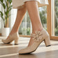 Women's Elegant Chunky Heel Shoes with Bow Strap