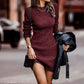 Women's Crew Neck Ribbed Knit Bodycon Dress