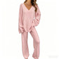 Women's Knit V-Neck Sweater & Wide-Leg Pants Set