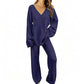 Women's Knit V-Neck Sweater & Wide-Leg Pants Set