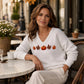 Women's Pumpkin Print V-Neck Long Sleeve Top