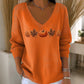 Women's Pumpkin Print V-Neck Long Sleeve Top