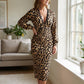 Women’s Lace Leopard V-Neck Lantern Sleeve Mid-Length Dress