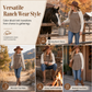 Women's Western Ranch Style Raglan Long Sleeve Knit Top with Textured Waffle Fabric and Curved Hem