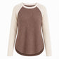 Women's Western Ranch Style Raglan Long Sleeve Knit Top with Textured Waffle Fabric and Curved Hem