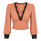 Women's Deep V-Neck Lace Long Sleeve Top