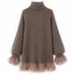 Oversized Mock Neck Knit Sweater Dress with Ruffle Tulle Trim