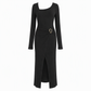 Women's Autumn Winter Solid Color Knit Texture Long Dress with Irregular Neckline