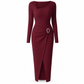 Women's Autumn Winter Solid Color Knit Texture Long Dress with Irregular Neckline
