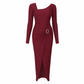 Women's Autumn Winter Solid Color Knit Texture Long Dress with Irregular Neckline