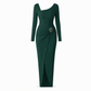Women's Autumn Winter Solid Color Knit Texture Long Dress with Irregular Neckline
