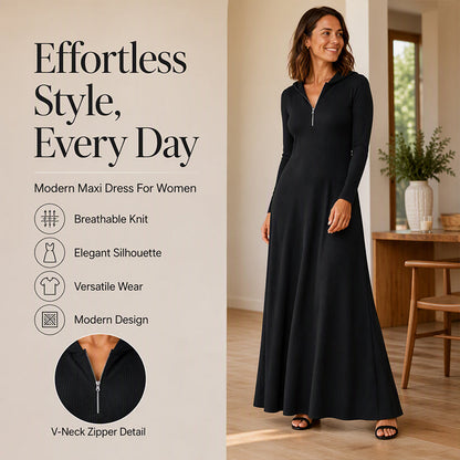 Women's Ribbed Knit Hooded Maxi Dress