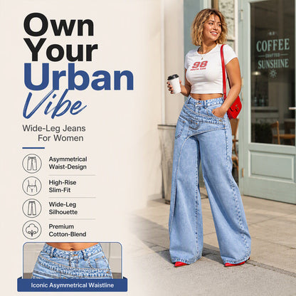 Women's Trendy Asymmetric Overlap Wide-Leg Jeans