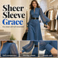💖Black Friday Mega Deal – 50% off!💖 👗 Cinched Waist, Sheer Sleeve Detail | Women's Slimming Denim Dress