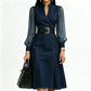 💖Black Friday Mega Deal – 50% off!💖 👗 Cinched Waist, Sheer Sleeve Detail | Women's Slimming Denim Dress