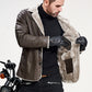 Men's Lapel Collar Plush-Lined Faux Leather Coat