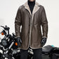 Men's Lapel Collar Plush-Lined Faux Leather Coat