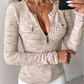 Women's Long Sleeve V-Neck Half Zip Knit Top