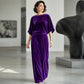 Women's Velvet Half Sleeve Top & Wide-Leg Pants Set