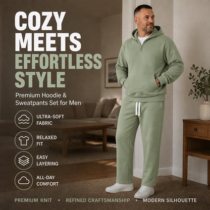 ☁️Loose & Comfortable, Everyday Versatile👖 Men's Half-Zip Hoodie & Wide-Leg Pants Set – Relaxed & Easy, Effortless to Style ✨