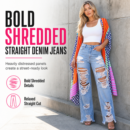🌸Hot Sale 50% OFF💖Women's Distressed Ripped Straight Leg Denim Jeans