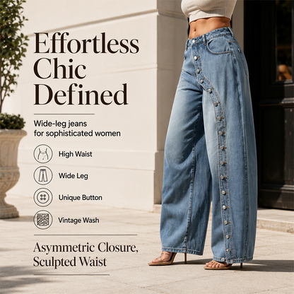 Women's Vintage Side Button Wide-Leg Jeans