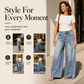 Women's Vintage Side Button Wide-Leg Jeans