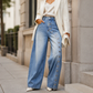 Women's Vintage Side Button Wide-Leg Jeans