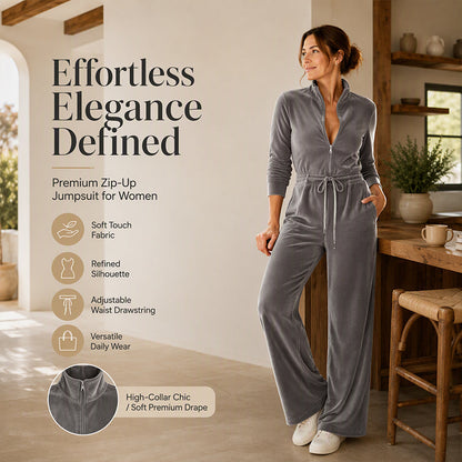 Women's Chic Stand Collar Velvet Jumpsuit