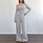 Women's Off-Shoulder Long Sleeve Top & Wide-Leg Pants Set