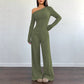 Women's Off-Shoulder Long Sleeve Top & Wide-Leg Pants Set