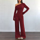 Women's Off-Shoulder Long Sleeve Top & Wide-Leg Pants Set
