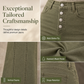 Women's Olive Green High-Waisted Multi-Button Flare Jeans with Vertical Front Seams