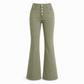 Women's Olive Green High-Waisted Multi-Button Flare Jeans with Vertical Front Seams