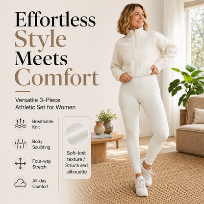 🍂🏃‍♀️ Women's Cozy 3-Piece Athletic Set | Easy Matching & Everyday Movement ✨