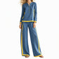 Women's Colorblock Long Sleeve Top & Wide-Leg Pants Set