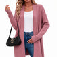 Women's Mid-Length Open Front Knit Cardigan Sweater with Ribbed Cuffs